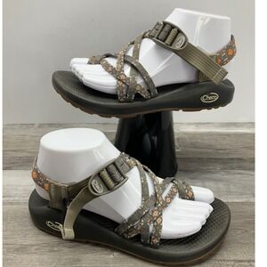 Chaco Z Cloud 2 Womens 7 Grey Orange Geometric Strappy Toe Loop Sandals J106578